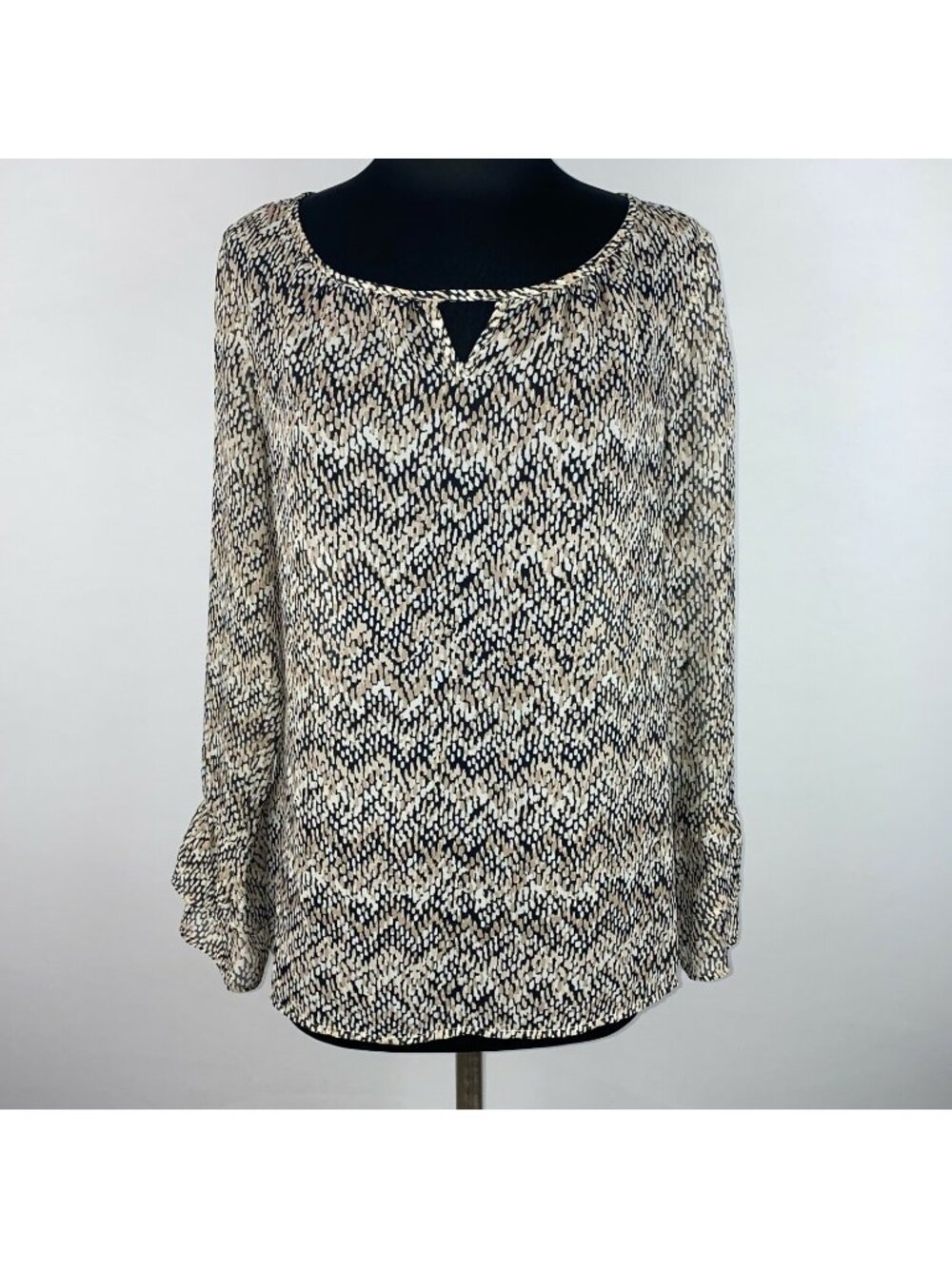 Apt. 9 Blouse Top Womens S Animal Spot Print Keyhole Front Tiered Ruffle Sleeves